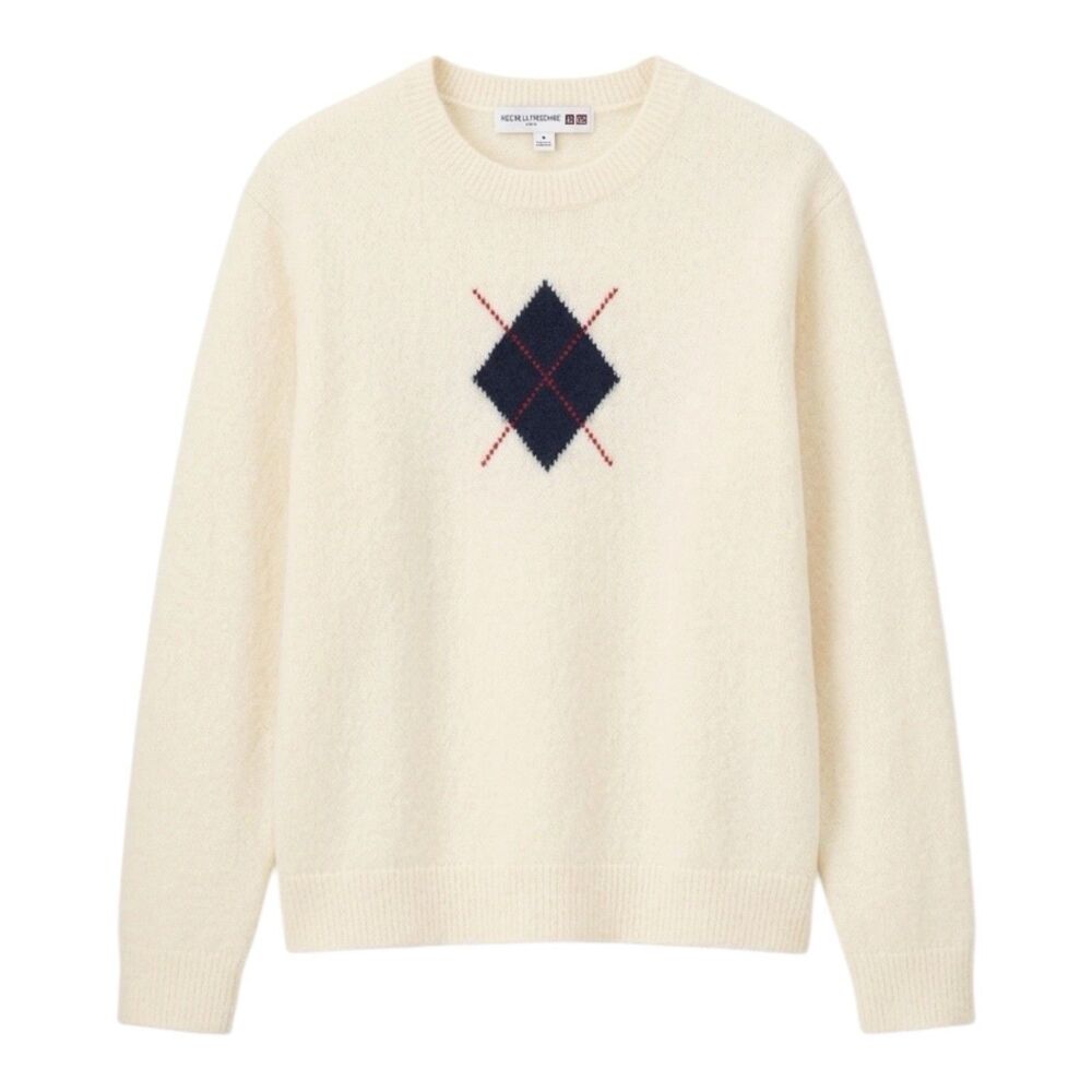 Uniqlo Cream Argyle Crewneck Sweater